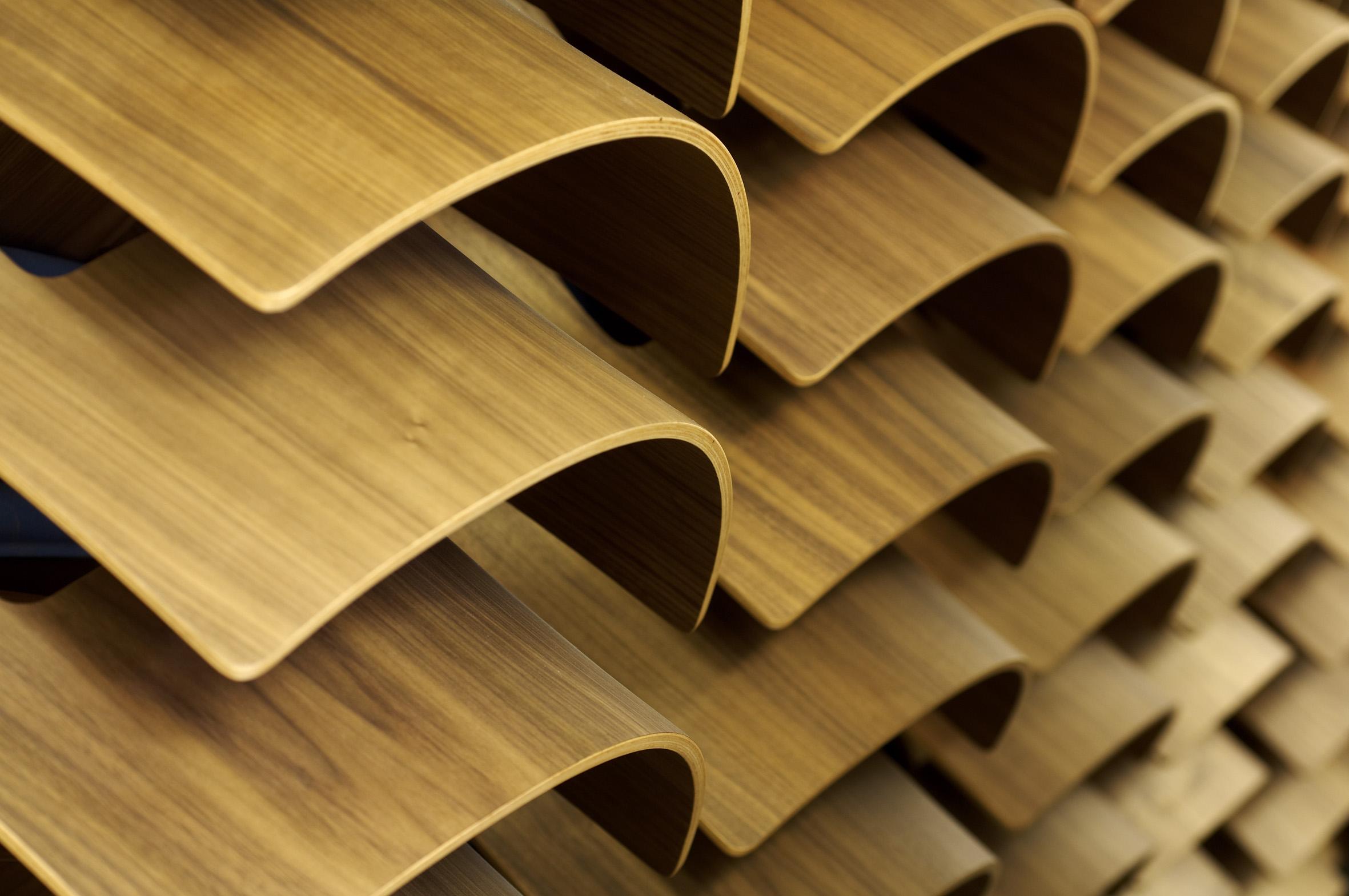 This picture shows undulated wooden panels