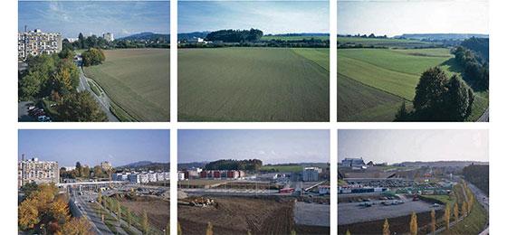 Changement d'affectation des sols dans la région Berne-Ouest entre 2002 (en haut) et 2008 (en bas)