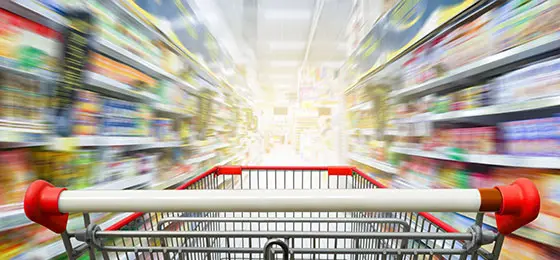 The image shows a shopping trolley in a supermarket.